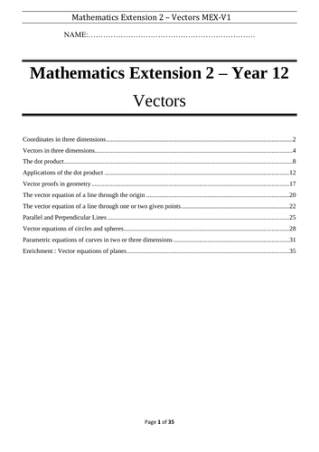 Vectors Booklet for Mathematics Extension 2