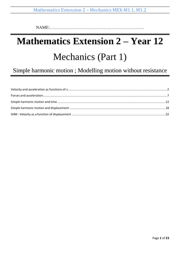 Mechanics (Simple Harmonic) - Booklet - Mathematics Extension 2  HSC