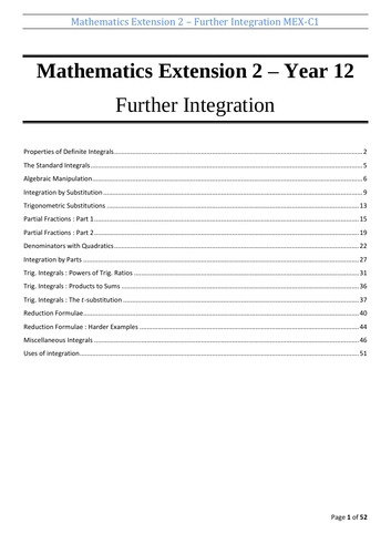 Integration - Booklet - Mathematics Extension 2 HSC