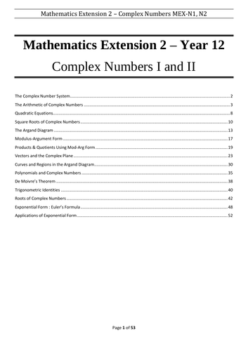Complex Numbers - Booklet - Mathematics Extension 2 HSC