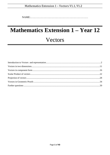 Vectors - Booklet - Mathematics Extension 1