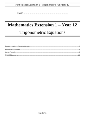 Trigonometric Equations - Booklet - Mathematics Extension 1