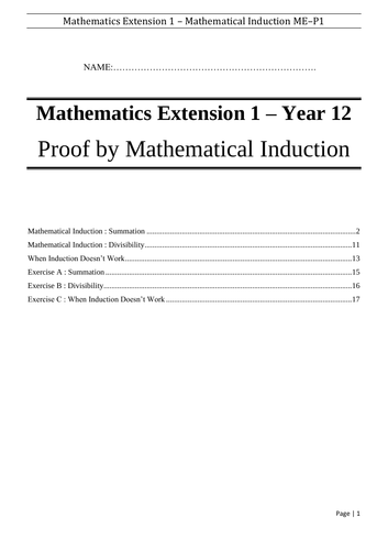 Proof by Mathematical Induction - Booklet - Mathematics Extension 1