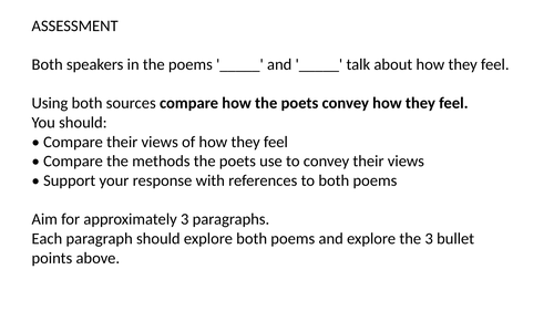 Comparing poetry assessment with mark scheme, planning & feedback sheet