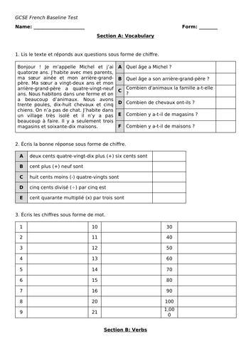 GCSE Baseline Test French