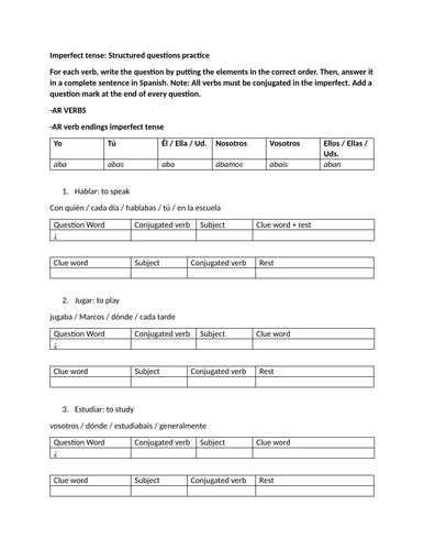 Imperfect tense structured questions practice