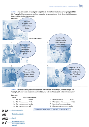 French Worksheet - Illnesses and ailments