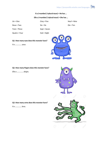 KS2 French Worksheet - Body parts