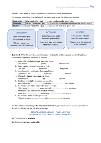 French Worksheet - Comparatives