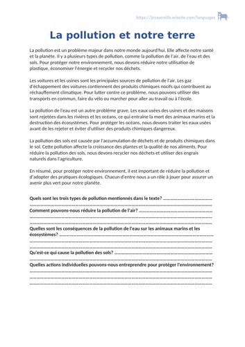 French Reading Comprehension - Environment