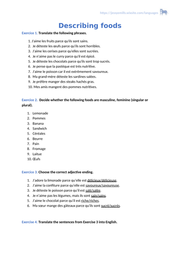 French Worksheet - Food and drink