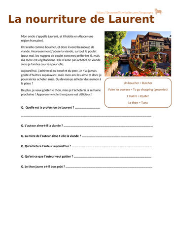 French Reading Comprehension - Food
