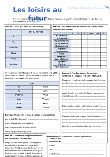 French Worksheet - Free Time/Future