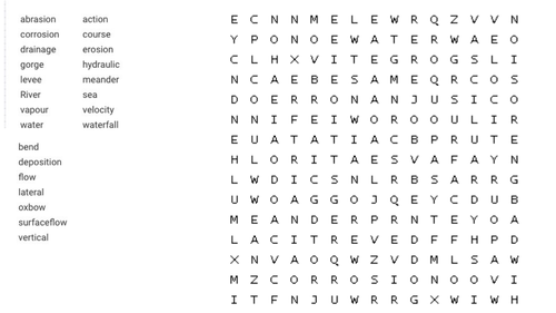 Rivers Wordsearch Puzzle WITH Answers - Quiz for KS3 Geography