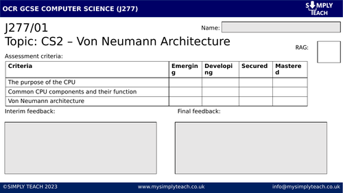 GCSE Von Neumann Architecture - Workbook 2