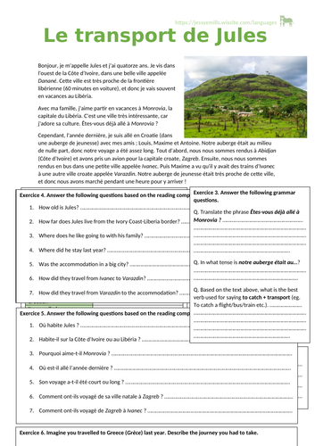 French Reading Comprehension - Holidays