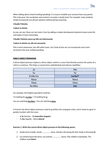 French Writing - School