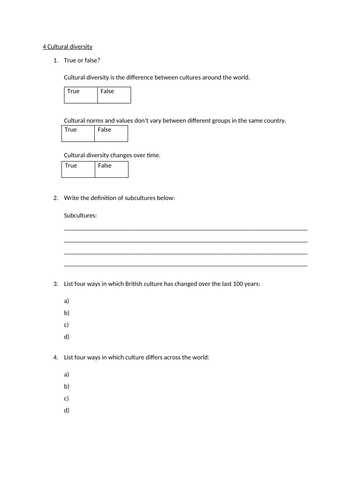 GCSE Sociology: cultural diversity retrieval revision