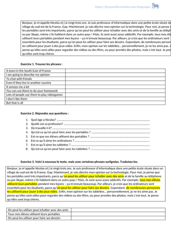 French Reading Comprehension - Technology