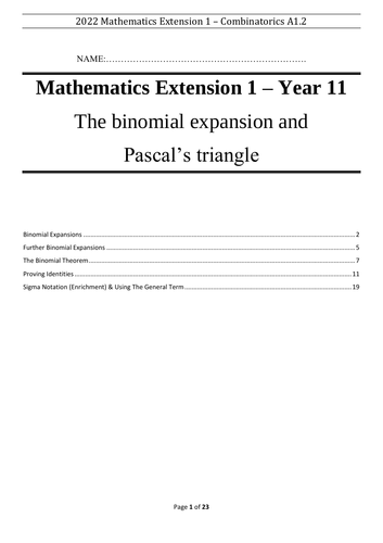 The Binomial Expansion - Booklet - Mathematics Extension 1