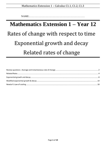 Rates & Calculus - Booklet - Mathematics Extension 1 (exponential growth & decay)