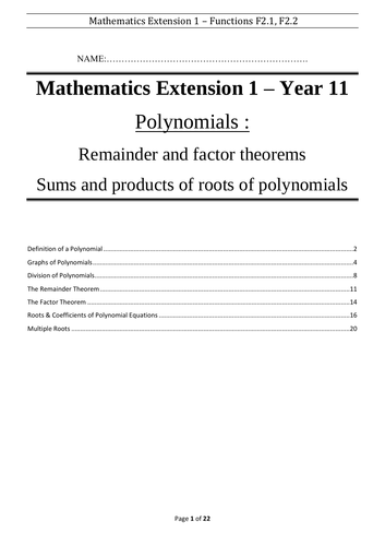 Polynomials - Booklet - Mathematics Extension 1