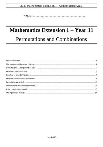 Permutations and Combinations - Booklet - Mathematics Extension 1