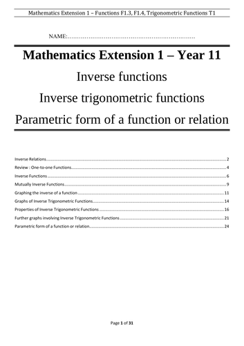 Inverse Trigonometry and Parametric Functions - Year 11 Mathematics Extension 1