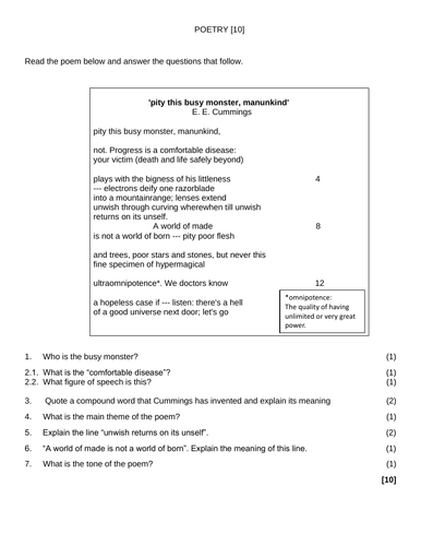 Poetry test ('pity this busy monster, manunkind', by E.E. Cummings)