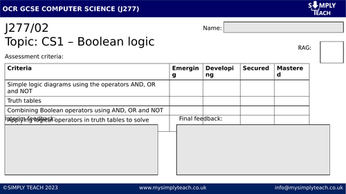 CS1: Boolean logic  (Workbook 2)