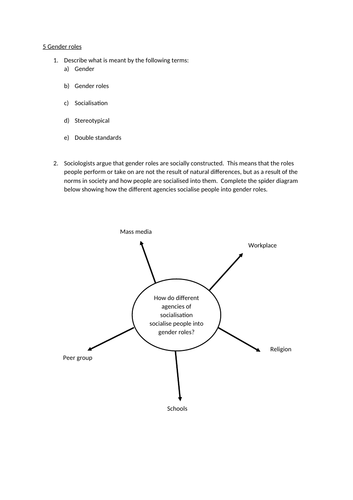 GCSE Sociology retrieval sheet - gender