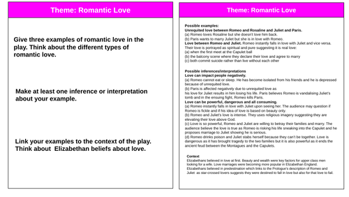 Romeo and Juliet; Theme revision Cards