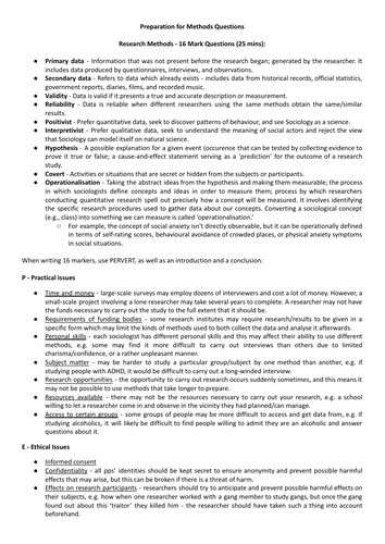 AQA AS Sociology - Methods Practice Questions