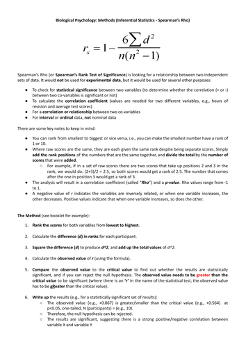 EDEXCEL AS/AL Psychology: Spearman's Rho