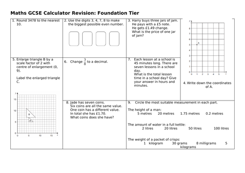 Calculator GCSE Revision Mats