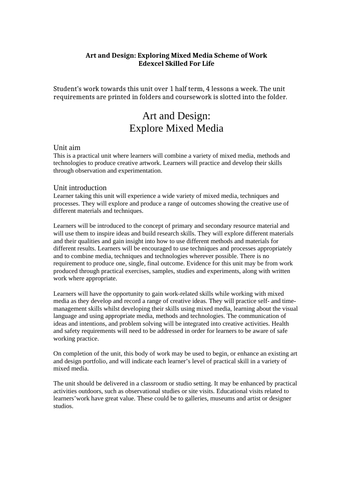 Year 10 mixed media unit plan