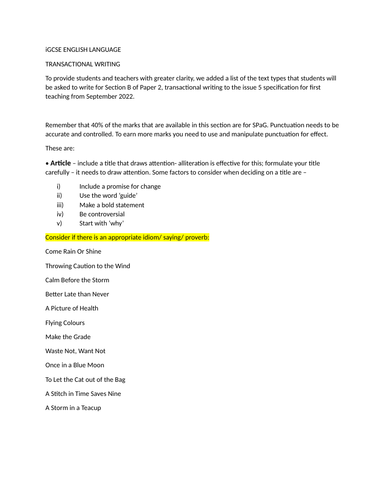 Revision Notes on iGCSE ENGLISH LANGUAGE transactional writing