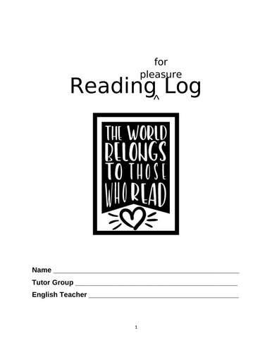 READING FOR PLEASURE LOG - get your students to log 20 minutes of reading per day