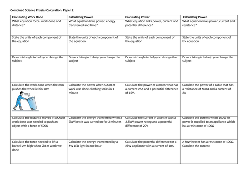 Edexcel Combined Science Physics Calculation Practice