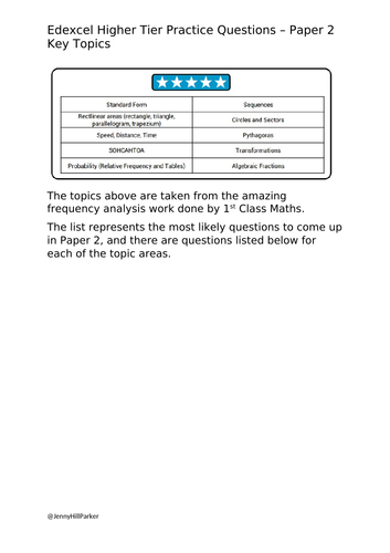 Revision for Paper 2 - Higher Tier