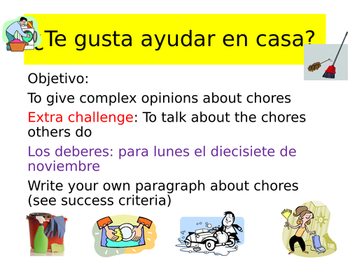 Spanish GCSE opinions about chores/ helping at home