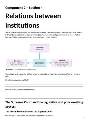 Edexcel A Level Politics Relationships between the Branches Workbook