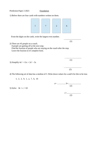 Maths Prediction Edexcel exam paper questions 2023 Paper 2, Calculator Paper