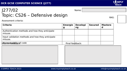 GCSE CS - Defensive Design (Workbook)
