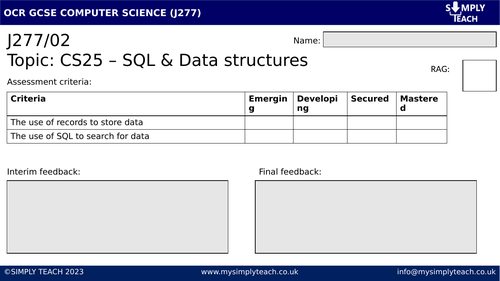 GCSE CS - SQL & Data structures (Workbook)