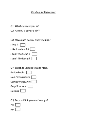 Reading for Enjoyment Survey