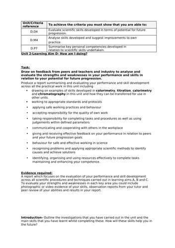 BTEC L3 Applied Science Unit 2 Learning Aim  D