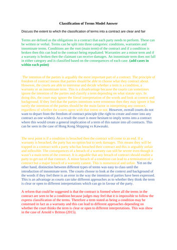 Contract Law Evaluation Model Answers