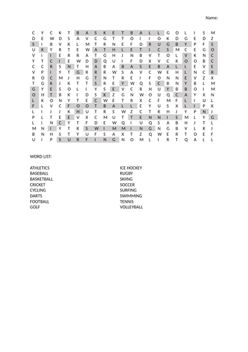 Sports Wordsearch