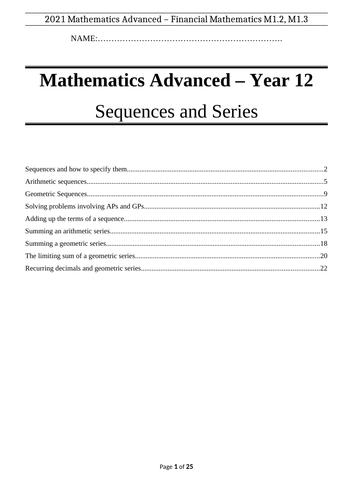 Series & Sequences Revision Booklet - HSC Mathematics Advanced